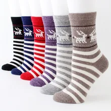 Толстые шерстяные носки с оленем и котом для взрослых в стиле ретро модные женские шерстяные носки в полоску толстые теплые носки на весну, осень и зиму