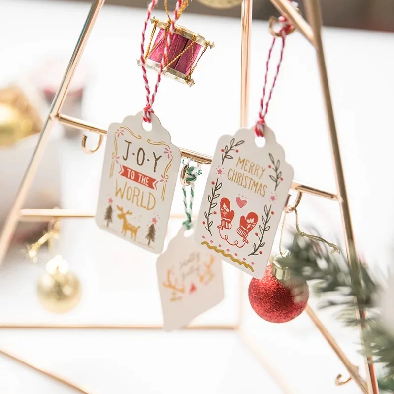

mix style Christmas 100 pcs white paper tag labels with rope as packaging decoration tags classic design Scrapbooking DIY