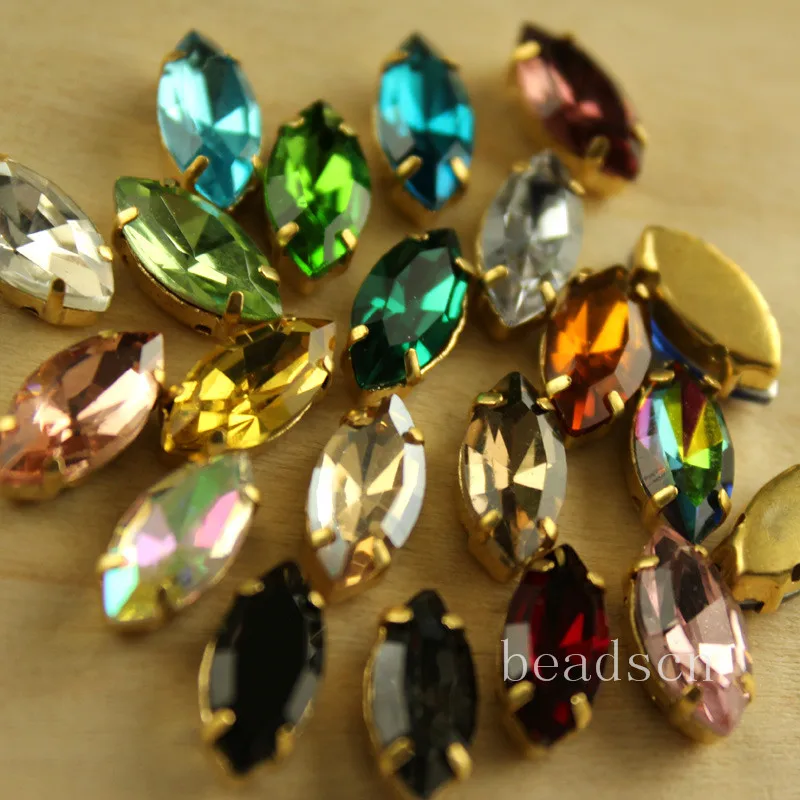 12pcs 6x12mm navette sew on stones with 4holes Crystals with copper