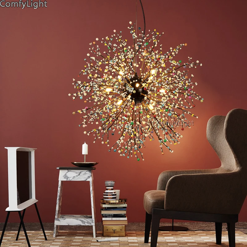 Us 177 84 24 Off Mordern Chandelier Lighting Colourful Lamp Novelty Hanglamp Bedroom Mood Lighting Dandelion Home Decor Beads Pendant Lamp In