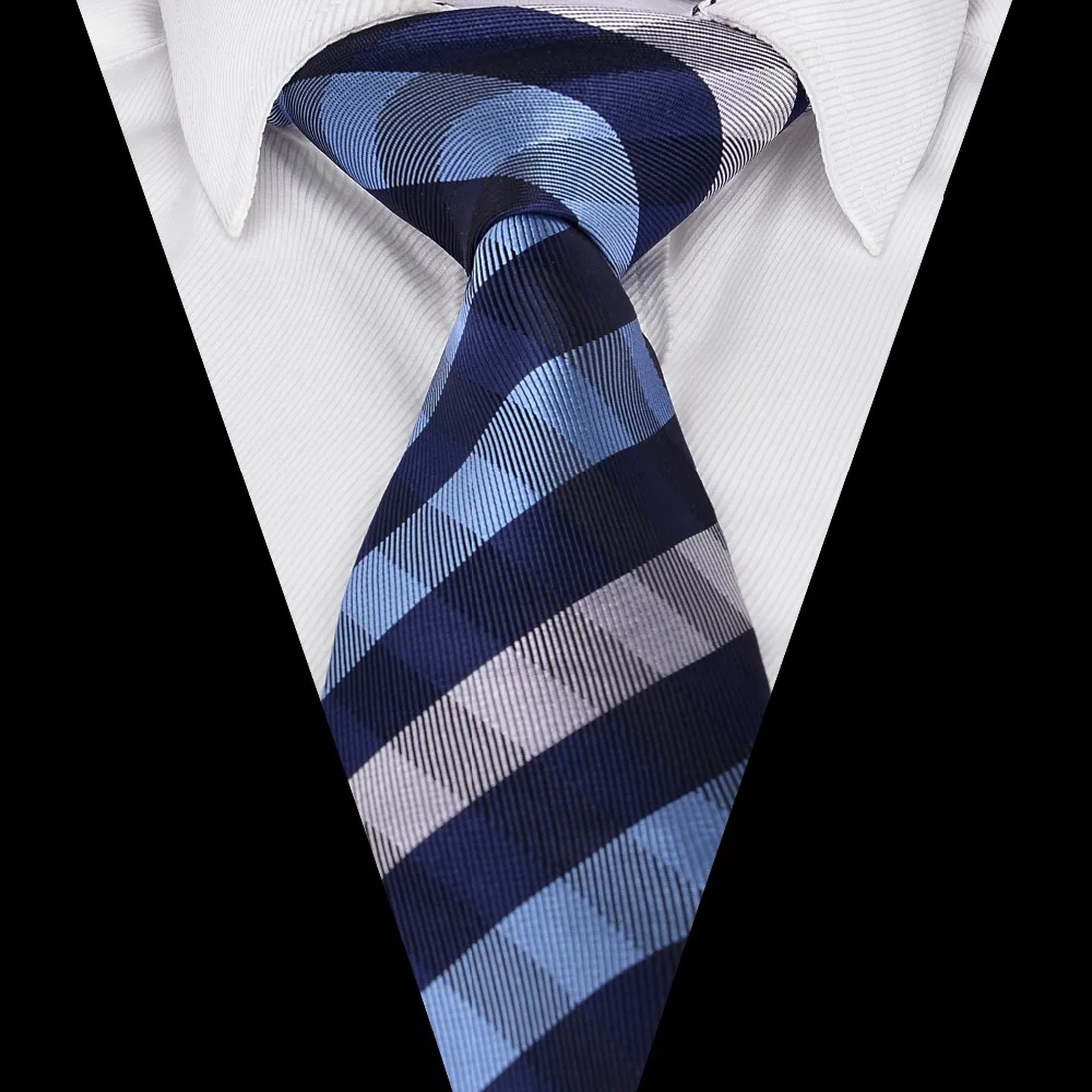Ikepeibao Men`s Tie Blue Checked Jacquard Woven Necktie Ties Imported