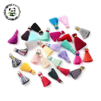 

Nylon Thread Tassel Pendant Decorations, with Golden Iron Jump Rings, Random Color Binding Threads, Mixed Color, 19~30x9~11mm