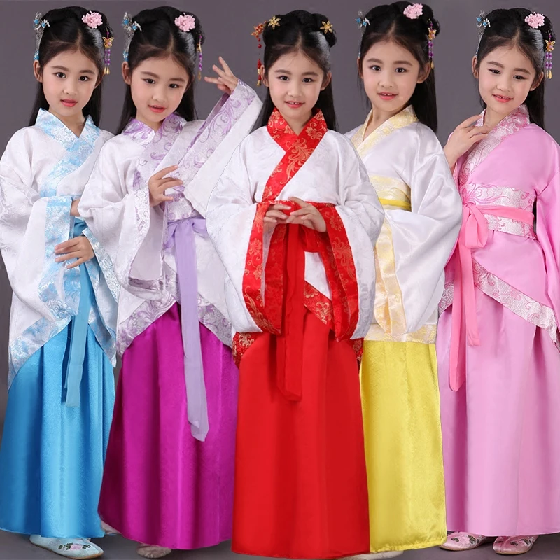 Дети дошкольного древних китайский костюм Hanfu Танцы костюмы древний костюм ученики этап Collective производительность