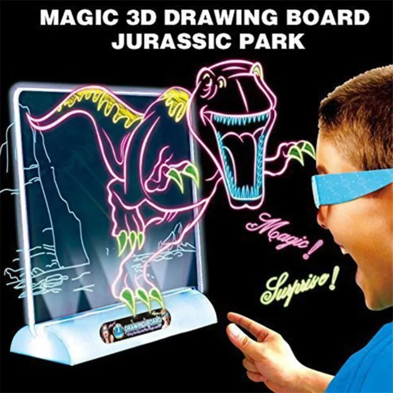 3D Light Up Drawing Board Dinosaur Toys LCD early Educational Painting  Erasable Doodle Magic Glow Pad with 3D Glasses Kids Gift