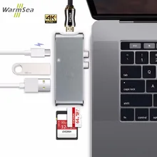 USB C HUB HDMI 4k Thunderbolt 3 Adapter Type C Dock USB-C Dongle with SD TF Pass Through Charging For MacBook Pro silver Gray