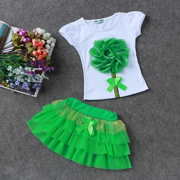 

Fashion Baby Set 3-8 years Baby girls suit set Cotton Flowers T-shirt + Tutu skirt 2 pieces set kids clothes free shipping