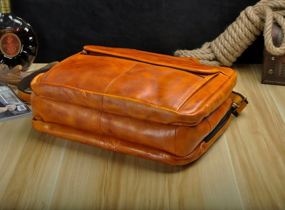 Мужской бизнес-портфель с масляной вощеной кожей, антикварный дизайн, мужской чехол для ноутбука, модная сумка-мессенджер, сумка-тоут, портфель 7146-w