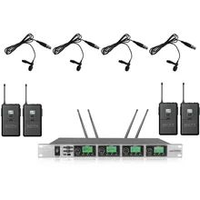 Bolymic Профессиональный 4 Каналы PLL UHF wireess петличный микрофон Системы Micro Cravate