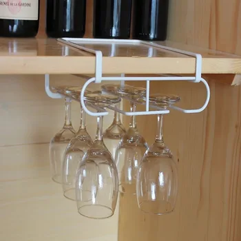 

Wrought Iron Nail-Free Hanging Red Wine Cup Holder Upside Down Home Goblet Rack Two Rows of Cards Inserted White 27.5*19.7*7cm