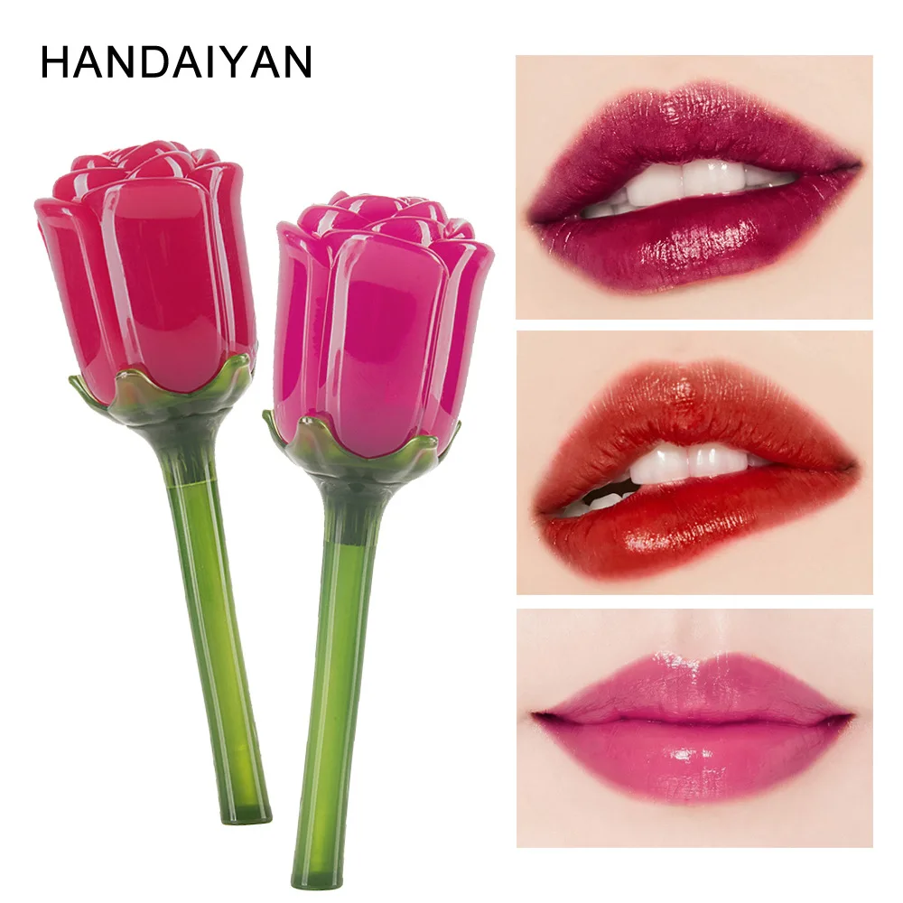 

HANDAIYAN Rose Flower Matte Liquid Lipstick Nude Shimmer Lipstick Waterproof Long Lasting Moisturizer Lip Plumper Gloss TSLM2