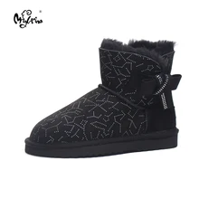 Top Quality 2017 New Genuine Sheepskin Leather Snow Boots 100% Natural Fur Botas Mujer Fashion Warm Ankle Shoes For Women