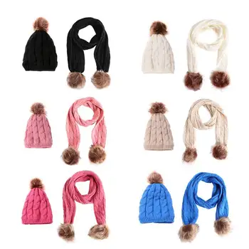 

2pcs/set Baby Kids Knitted Cap Scarf Children Winter Warm Pompom Ball Caps Autumn Infant Fleece Hats Earflap Beanies Caps Access