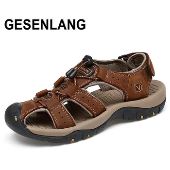 

Men's Summer Outdoor Sandals Breathable Genuine Leather Quick Drying Beach Male Shoes Casual Walking Fishing Fisherman Shoes New