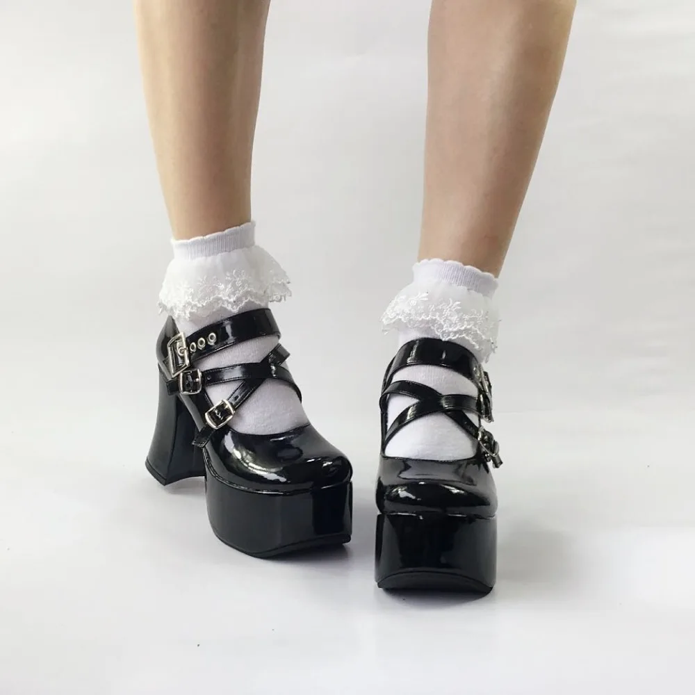 Специальная цена; женские туфли-лодочки на толстой платформе с каблуком 9 см; обувь в готическом стиле «лолита» для костюмированной вечеринки; обувь с ремешком на лодыжке