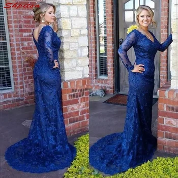 

Long Sleeve Lace Mother of the Bride Dresses for Weddings Sexy Evening Gowns Groom Godmother Dresses