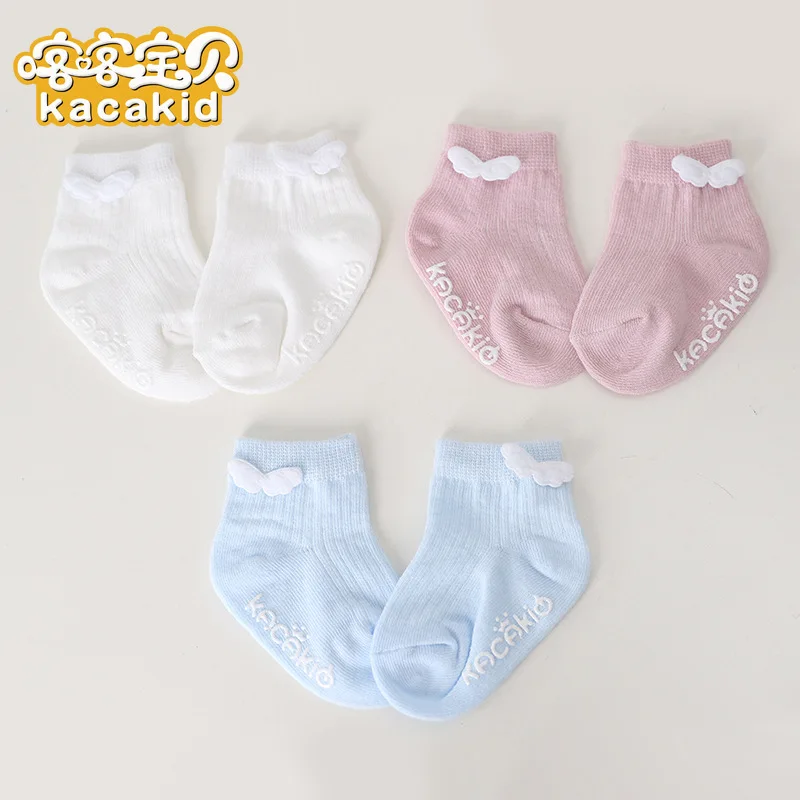 

Kacakid spring baby cotton socks baby boy girls cute socks children slip angel wings Sock 3pairs/lot
