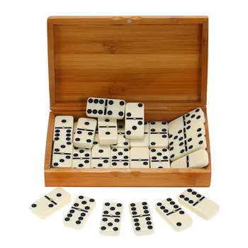 

Double Six Dominoes Set Entertainment Recreational Travel Game Blocks Wooden Building Learning Educational Toy Dot Dominoes