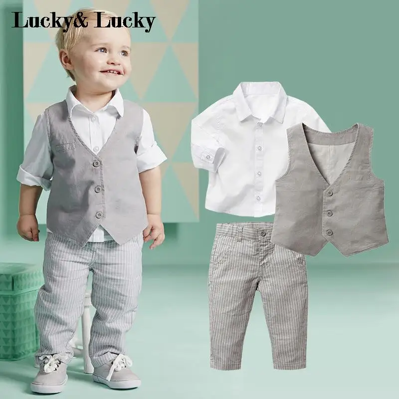 Белая рубашка; комплект одежды для маленьких джентльменов с жилетом и брюками; одежда для свадебной вечеринки для новорожденных мальчиков