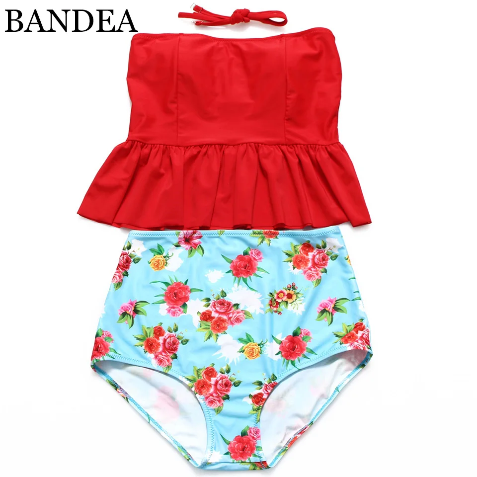 

BANDEA Tankini 2019 High Waist Swimwear Women Large Size Bandeau Plus Size Beach Wear Sexy Swimsuit Halter Bikinis XXXL