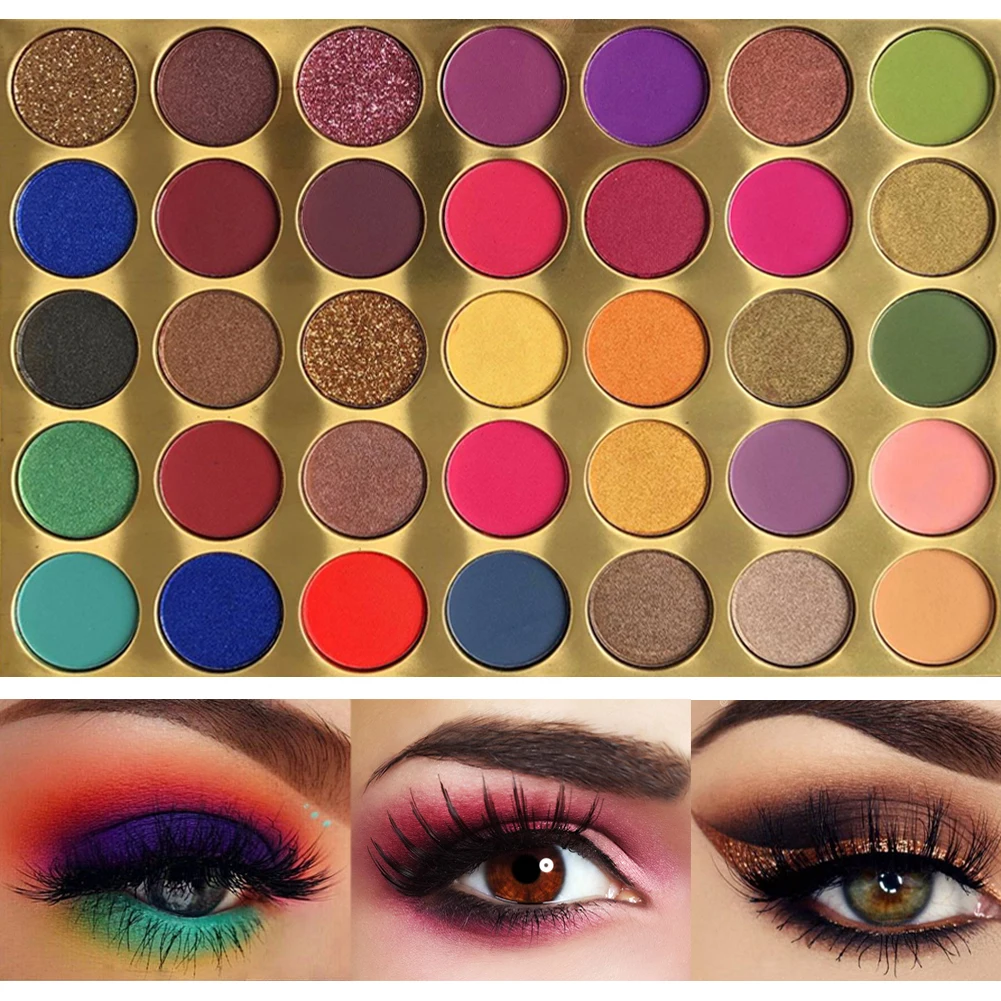 

35 Bright Colorful Matte Eyeshadow Palette Shimmery Silky Powder Long Lasting Pigments Pressed Glitter Eye Shadow Pallete Makeup