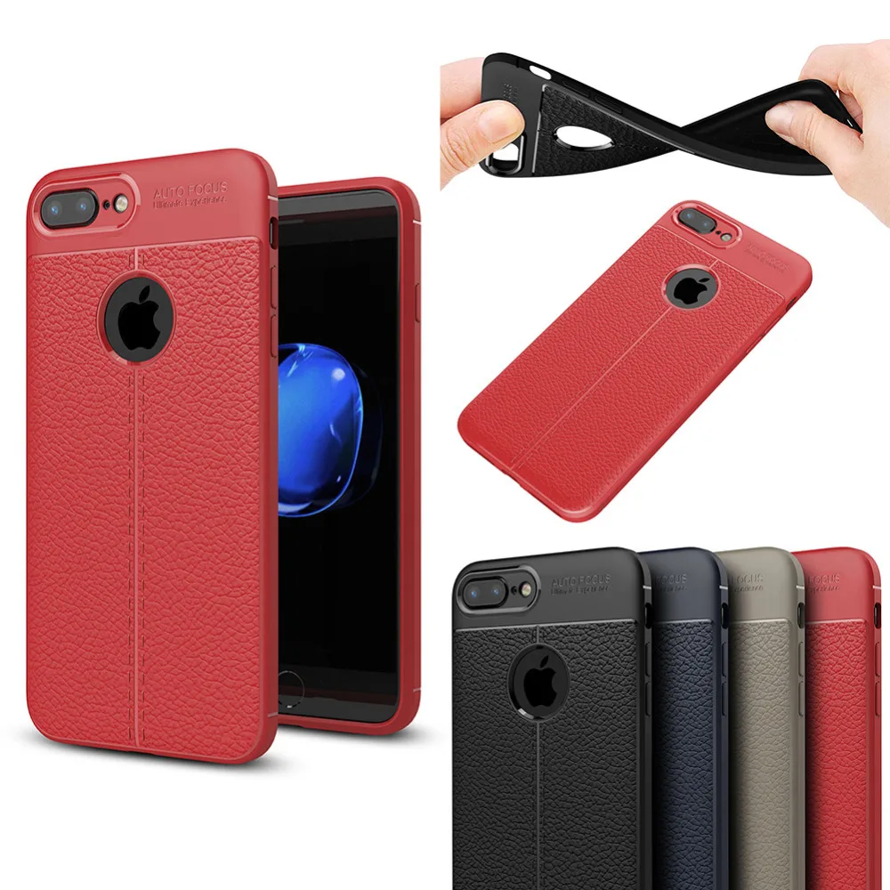 Luxury Soft TPU Case for Apple iPhone 7 / 8 Lychee Leather Skin Back Cover Flexible Protective |