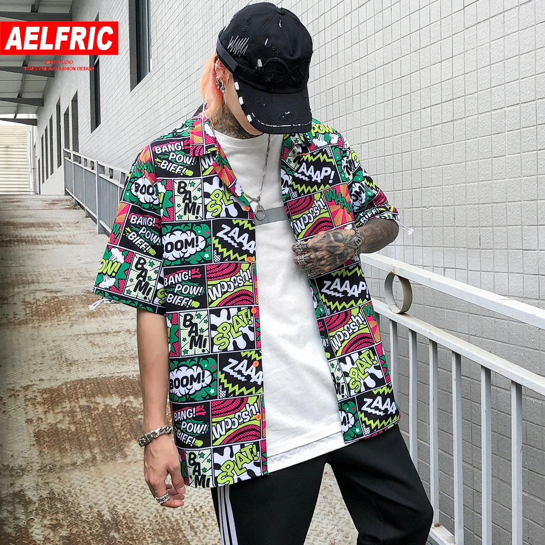 

AELFRIC Hip Hop Letter Printed Hawaiian Beach Shirts Streetwear 2019 Summer Fashion Casual Short Sleeve Blouse Shirt Swag Tops