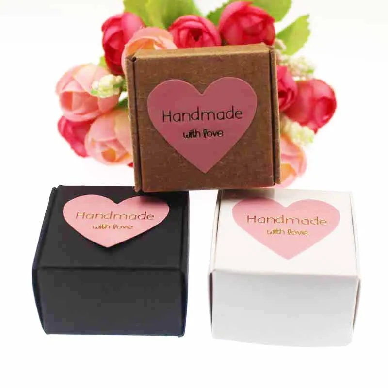 40*40*25 мм черный/kraft/Белый Мыло коробка подарочная коробка конфет с ручной работы с любовью этикетки для свадьбы/подарок/игрушки/сувениры