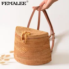 FEMALEE ретро-сумки для книг, пряжка с узлом-бабочкой, женская сумка из ротанга, шикарная сумка через плечо, тканая сумка для пикника