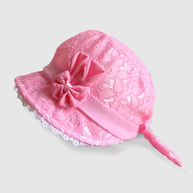 Lace Flower Hollow Baby Girls Caps Lovely Summer Princess Bow Baby Hat