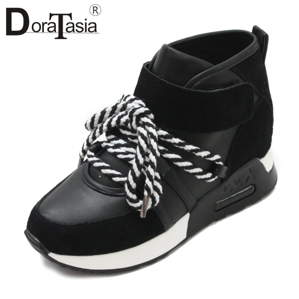 

DORATASIA Black Sneakers Women Autumn 2019 New Flat Platform Shoes Woman lace-up Casual flats Women Shoes