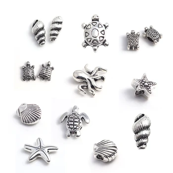 

Doreen Box Zinc Based Alloy Ocean Animal Jewelry Beads for DIY Silver Color Shell Star Fish Turtle Findings Accessories 30 PCs