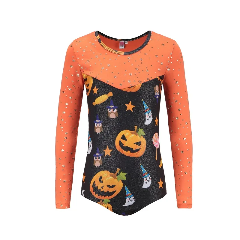 Костюм для танцев с длинными рукавами и рисунком тыквы для Хэллоуина; Одежда для девочек; детская балетная гимнастическая одежда - Цвет: Оранжевый