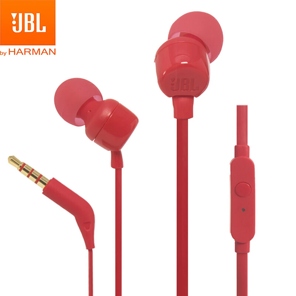 Оригинальные наушники JBL 3,5 мм проводные наушники музыку гарнитура спортивные наушники Hands-free с микрофоном fone де ouvido чистый басов - Цвет: Красный