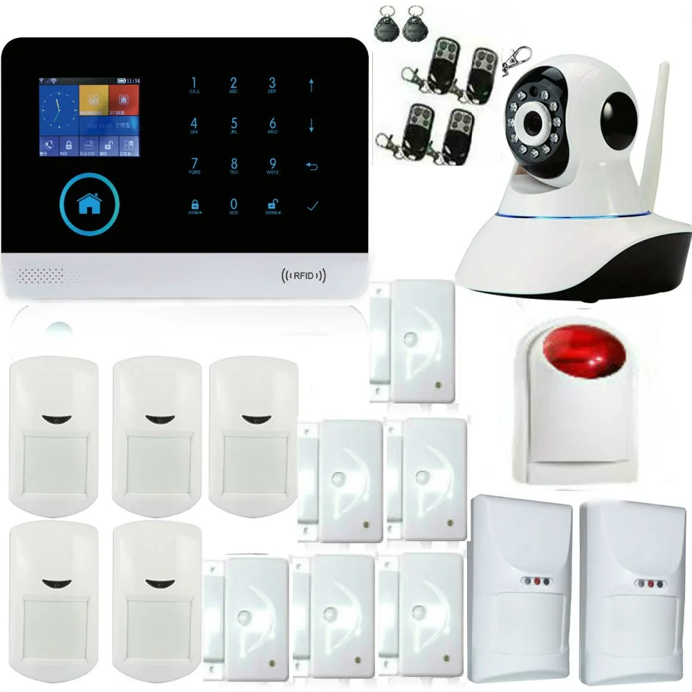 YobangSecurity Smart Home Security Android IOS WIFI GSM GPRS Alarm with PET PIR Motion Detector Wireless Smoke Sensor IP Camera