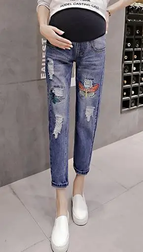 dark blue Джинсы для беременных, беременности и родам штаны, одежда для детей Брюки для беременных женщин кормящих носить с вышивкой джинсы для беременных Беременность Костюмы E0035 - Цвет: dark blue