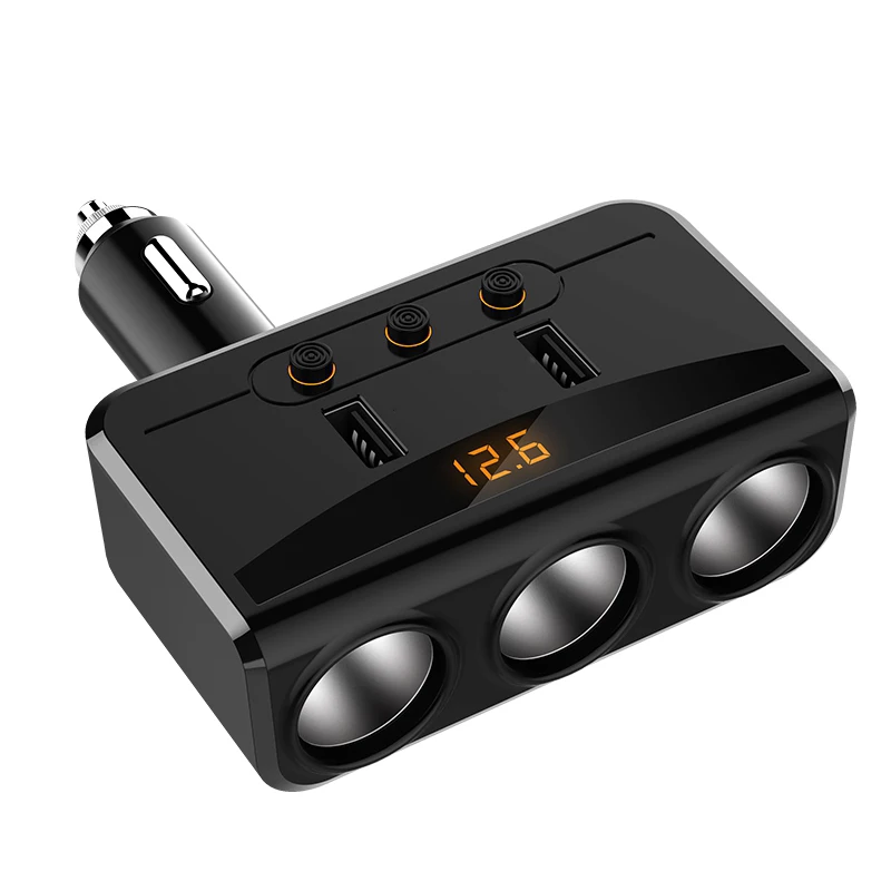 Yantu Universal Car USB Cigarette Lighter Socket Splitter 12V-24V Power Adapter Max 5V 3.1A 3 USB Car Charger with Voltmeter LCD