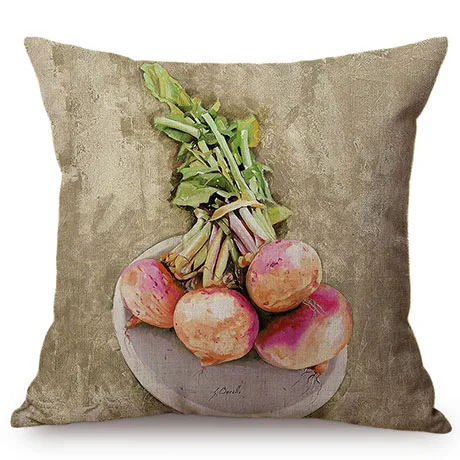 Nordic Farm Autumn Harvest Crops Oil Painting Art Style Decorative Cushion Cover Chili Olive Radish Linen Sofa Throw Pillow Case K118-4
