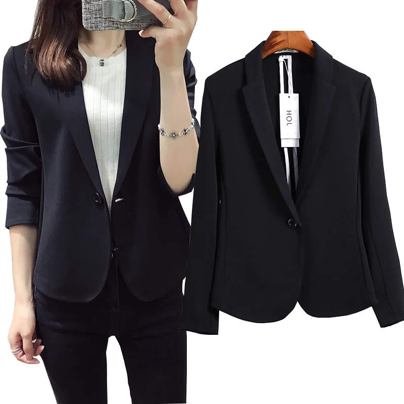 Дамы Blazer Новый Для женщин тонкий одна кнопка короткий Блейзер костюм куртка с длинным рукавом черный блейзер