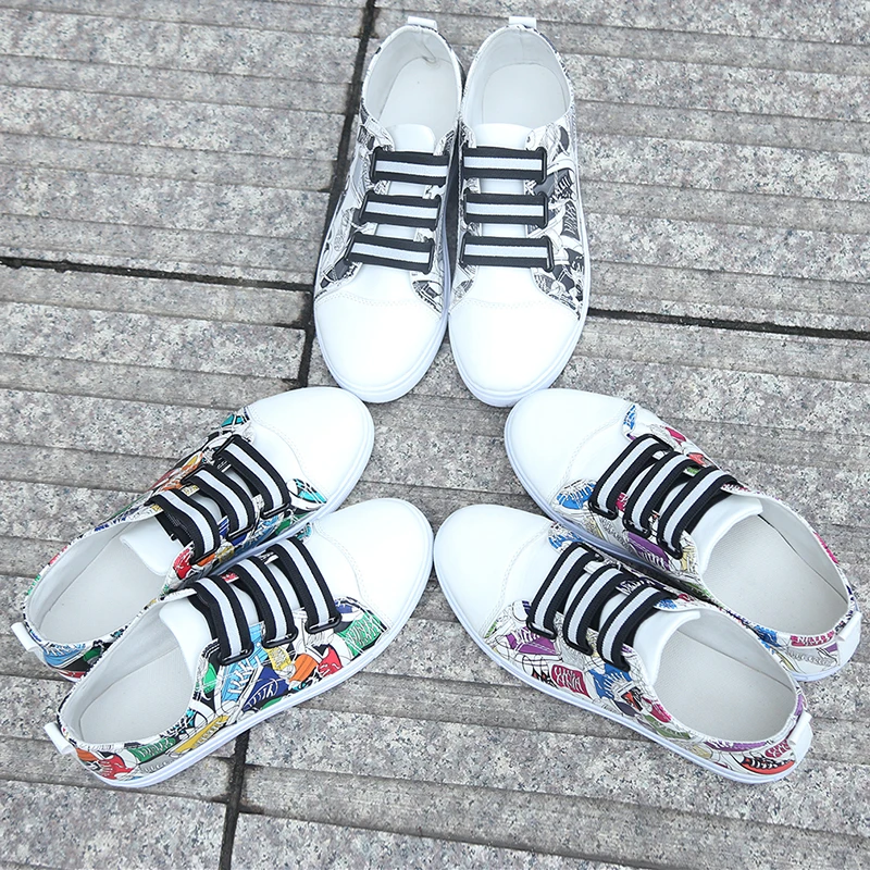 Модная мужская обувь унисекс; Вулканизированная обувь с принтом граффити; белые туфли для студентов; сезон весна-осень; повседневная мужская обувь для взрослых