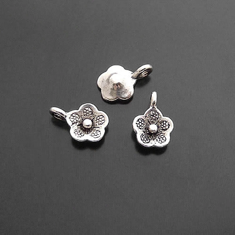 

(15309)50PCS 9MM Antique Silver Zinc Alloy Flowers Charms Pendants Diy Jewelry Findings Accessories Wholesale