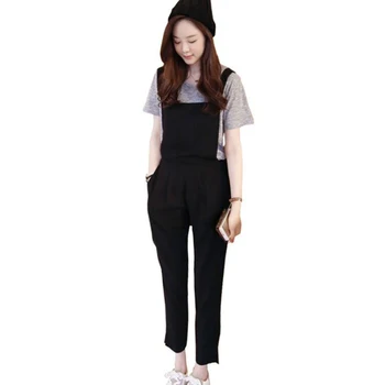 

Summer Women Clothing Korean Version Casual Ankle Length Pants Strap Jumpsuit Solid Black Plus Size Female Jumpsuit