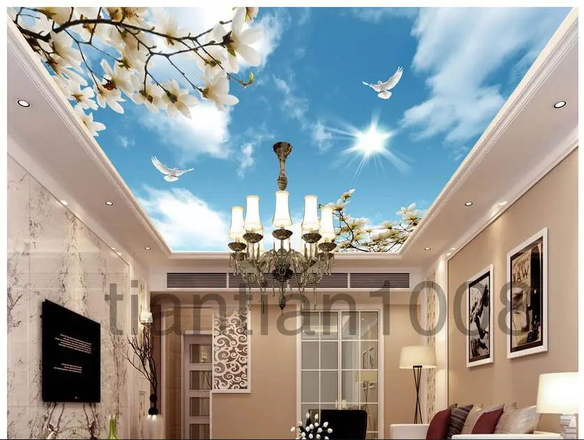 

3d wallpaper custom photo non-woven mural 3 d Magnolia pigeons blue sky painting ceiling murals 3d wall room mural wallpaper