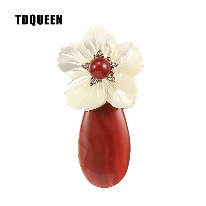 

TDQUEEN Brooches for Women Pearl Shell Flower Broches Gold-color Safety Pin Jewelry Vintage Natural Stone Brooch