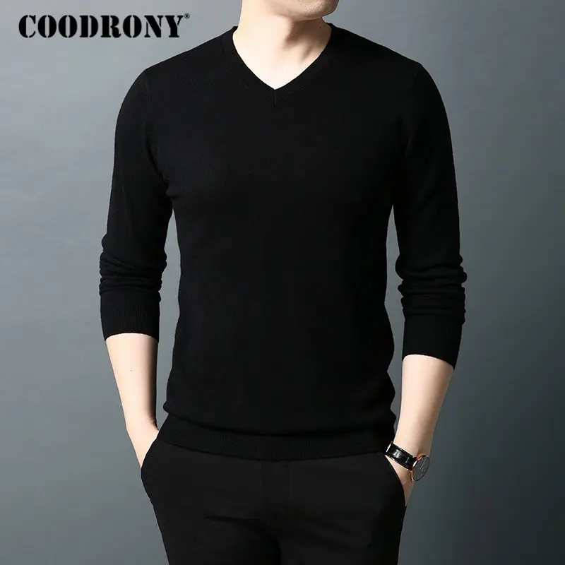 

COODRONY Brand Sweater Men Classic Casual V-Neck Pullover Men Pure Color Knitwear Pull Homme Autumn Winter Woolen Sweaters 91064