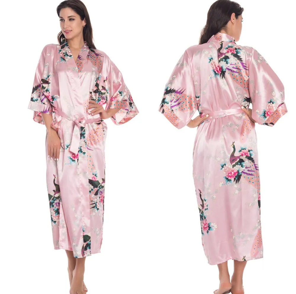 Белый Новые Для женщин удлинить халат-кимоно свадебное платье Ночная рубашка пижамы шелковой атласной плюс Размеры S-XXXL WR0012015