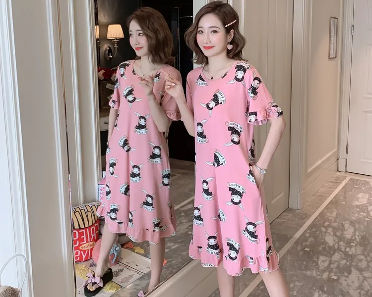 Повседневные полосатые тонкие ночные рубашки с коротким рукавом для женщин 2019 летняя свободная Пижама Femme домашнее платье ночная рубашка