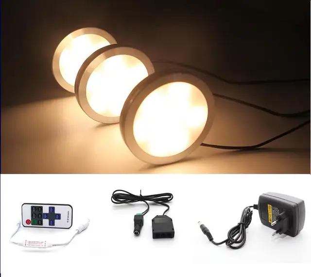Draadloze LED Onder Kabinet Puck Lichten 3x2 W met RF Dimbare + ... Draadloze LED Onder Kabinet Puck Lichten 3x2 W met RF Dimbare + ...