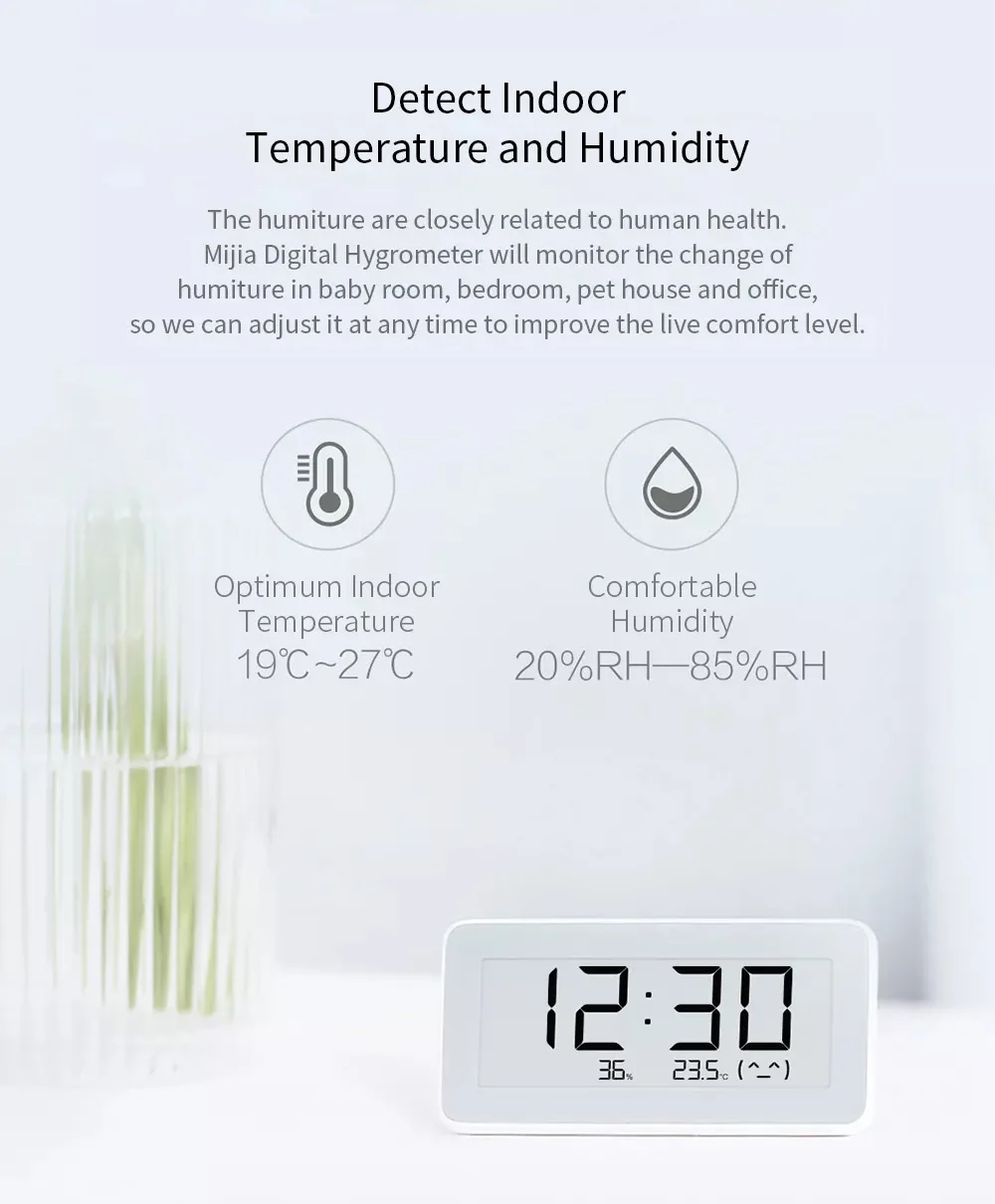 Оригинальные умные электронные часы Mijia, контроль температуры и влажности, экран E-Ink для теплицы, хранилище, ванная комната