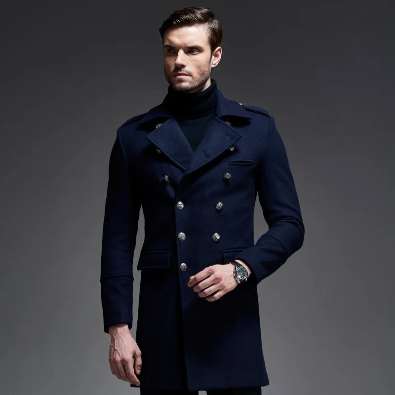Gabardina de lana de doble botonadura hombre, abrigo largo británico, moda coreana, invierno, 2017 _ - AliExpress Mobile