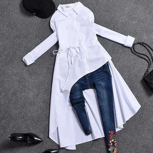  2020 spring autumn Women long sleeve Irregular blouse turn down collar Plus Size Women long shirt
